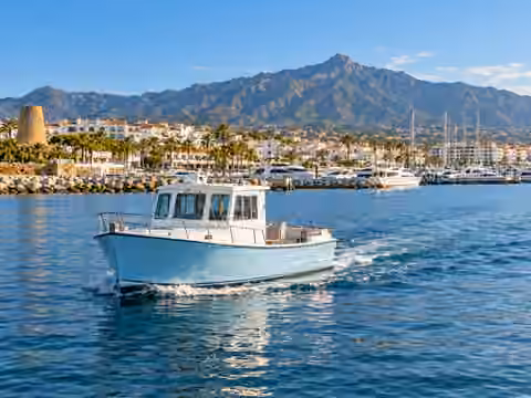 Illustrative image of a boat navigating near Marbella