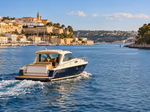 Illustrative image of a boat navigating near Menorca