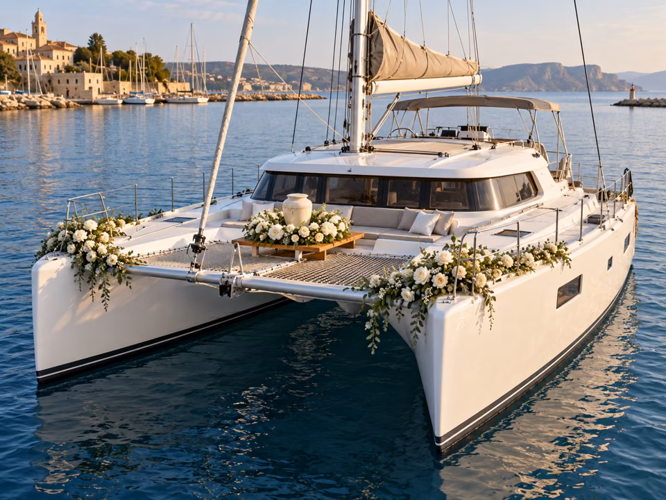 Catamarán · Barco decorado para el servicio integral