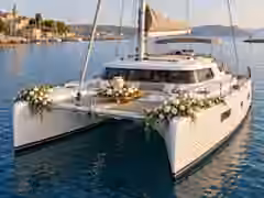 Catamarán · Barco decorado para el servicio integral